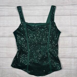 Grace Karin Sequin Corset Top Size Medium Emerald Green Glam Party Sleeveless